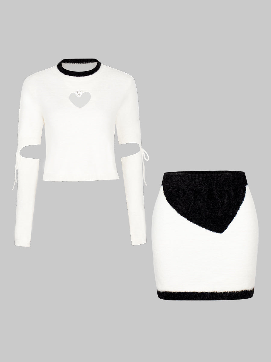 Faux Mink Sweater with Sleeves & Skirt Set