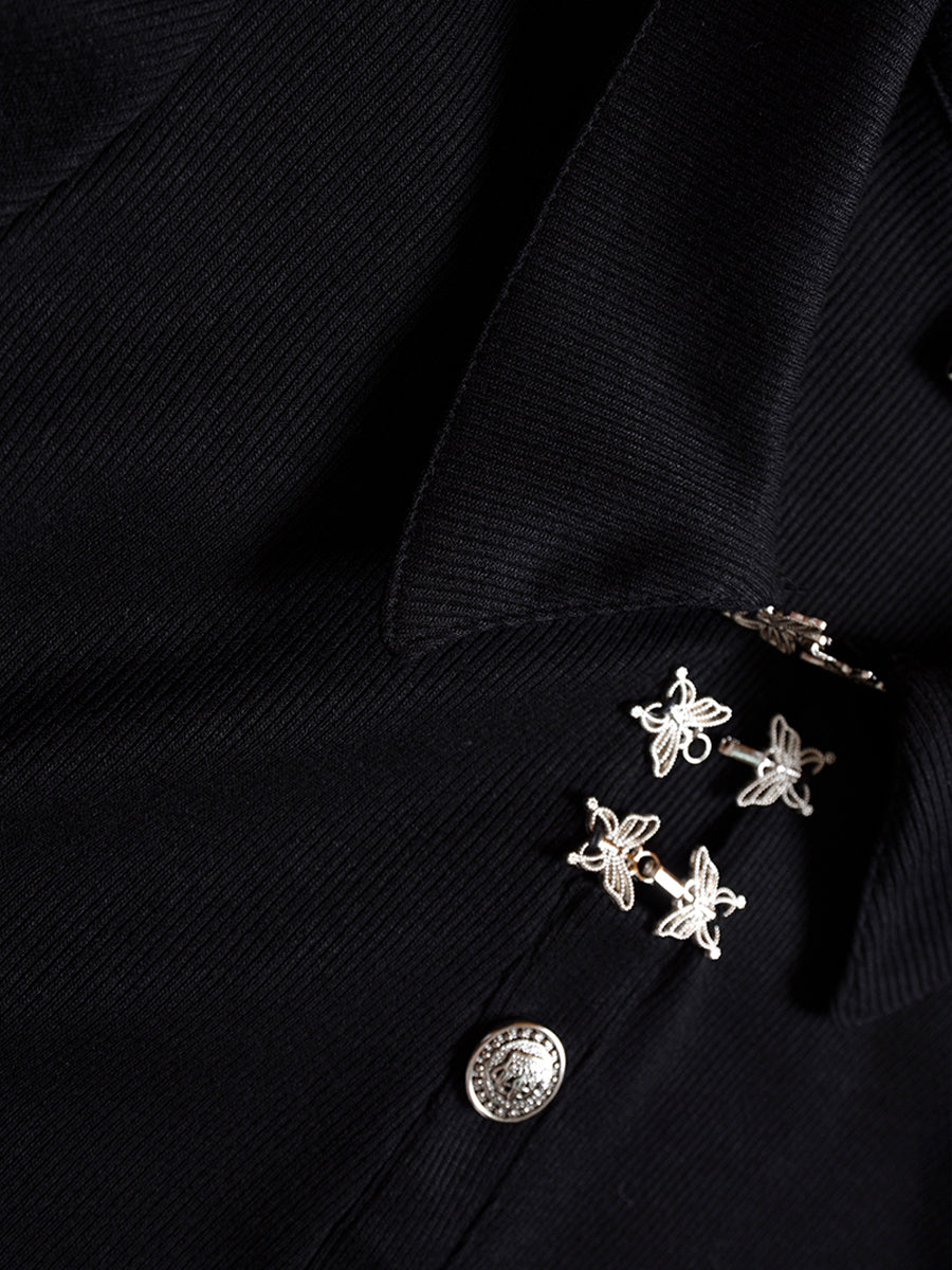 Butterfly Button Black Dress