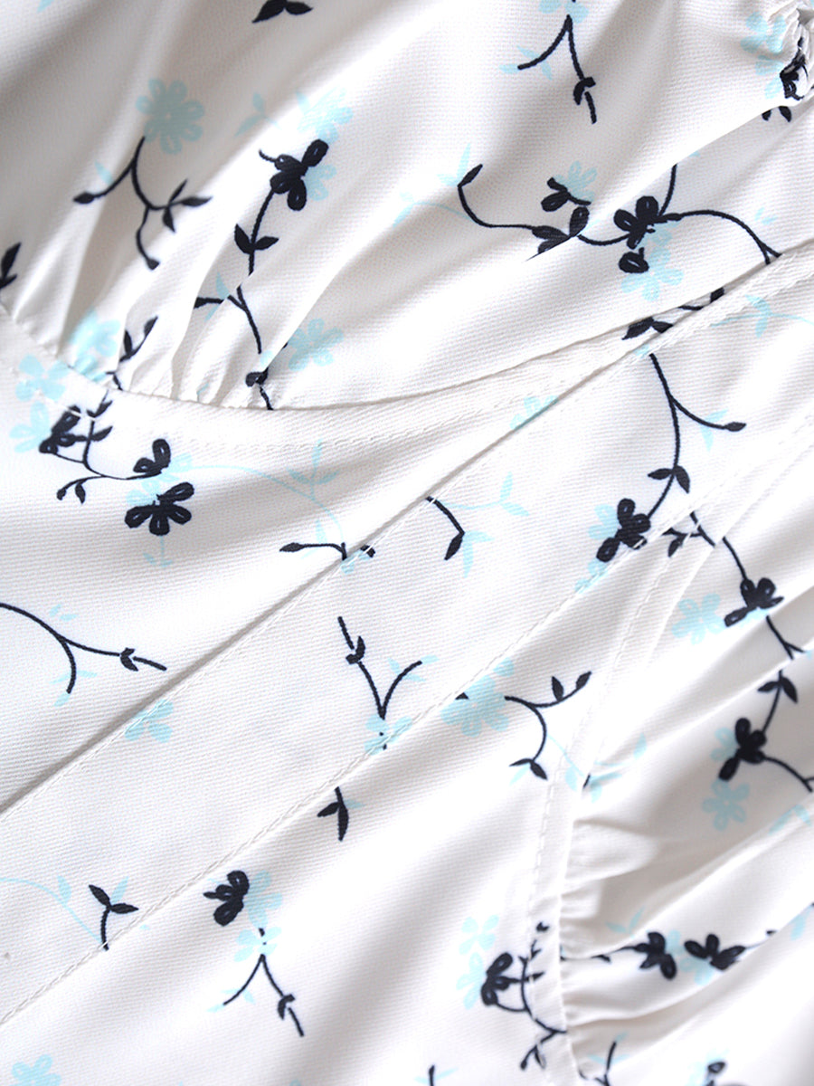 Blue Floral Puff Sleeve Top
