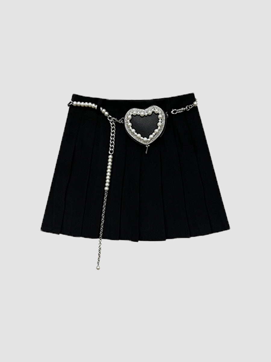 Love Chain Black Pleated Skirt