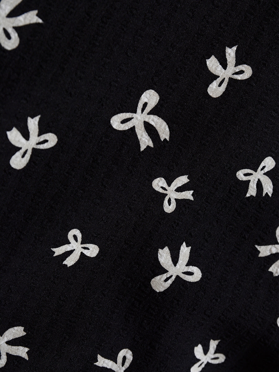 Retro Bow Print Doll Neck Dress