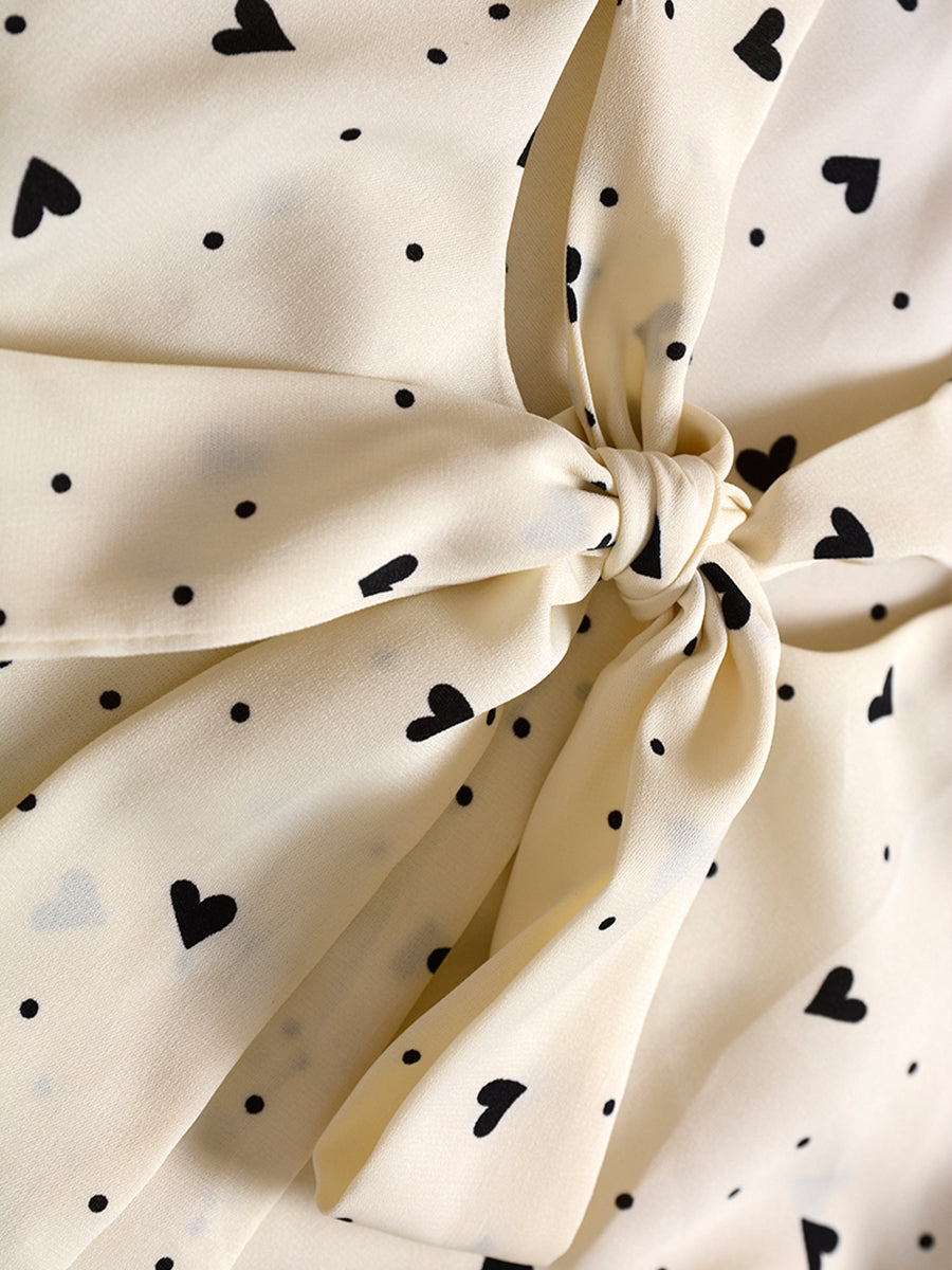 Retro High Waisted Bow Top+love Print Midi Skirt Set