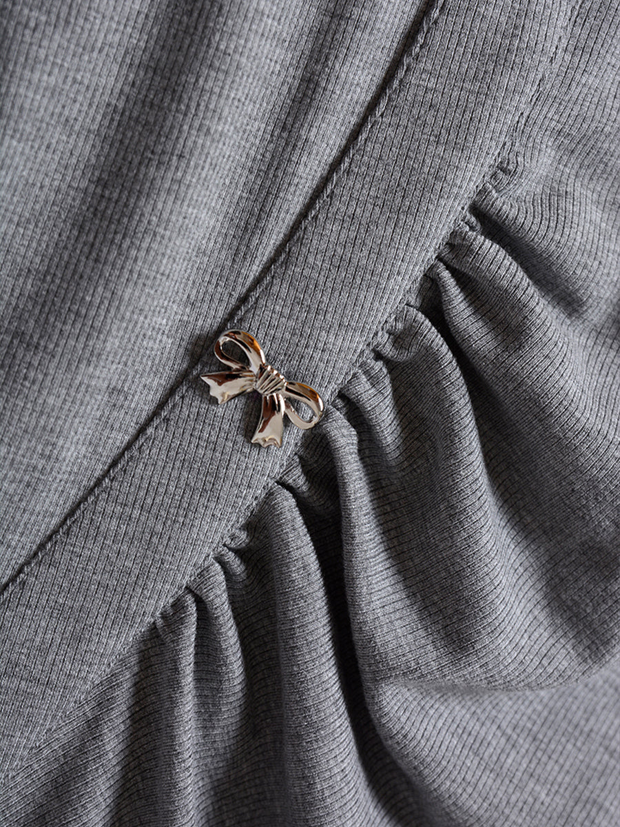 Irregular Polo Slim Wrap Grey Dress