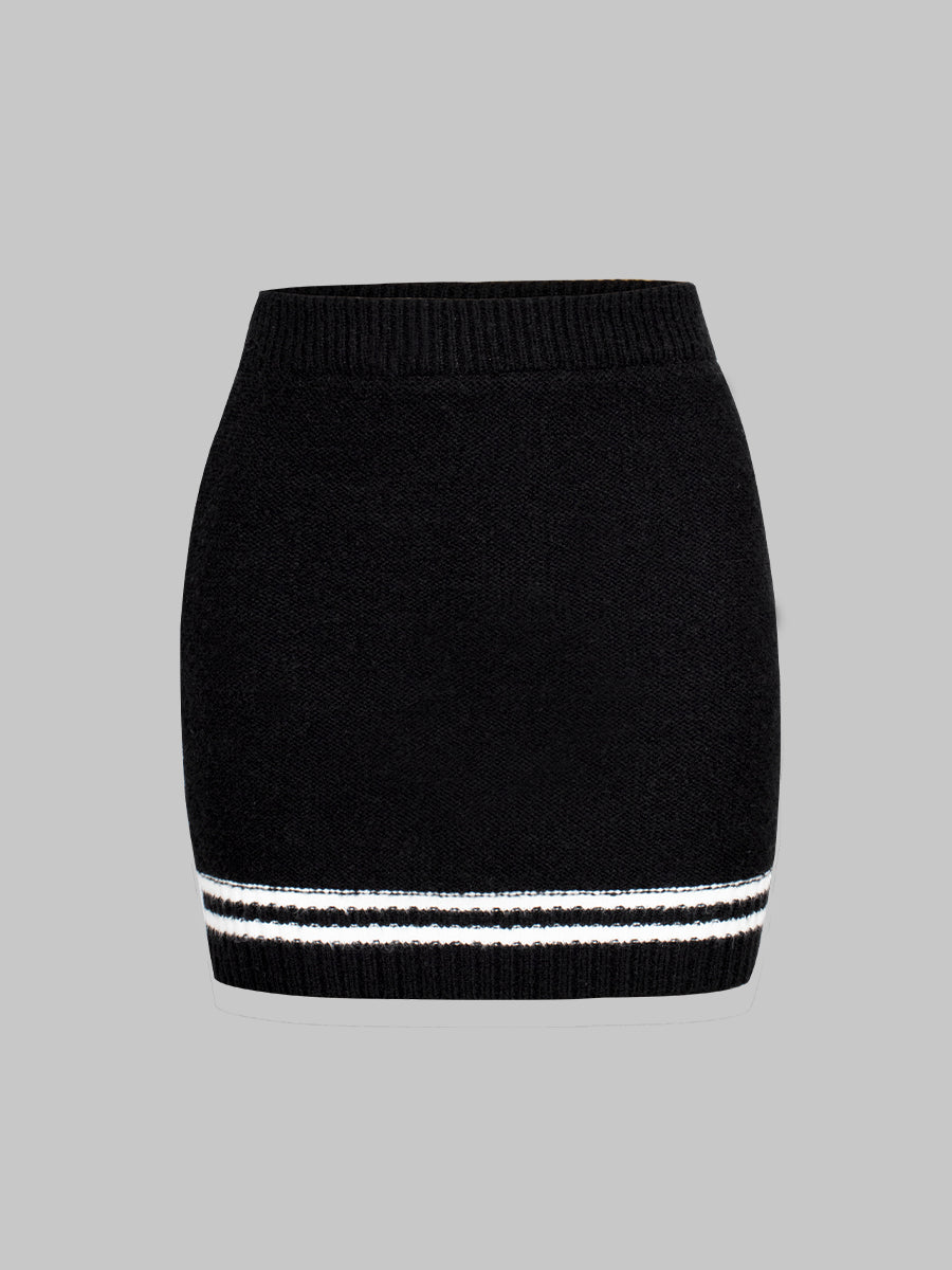 Knitted Tank Top+Shirt with Tie+Skirt Three Piece Set