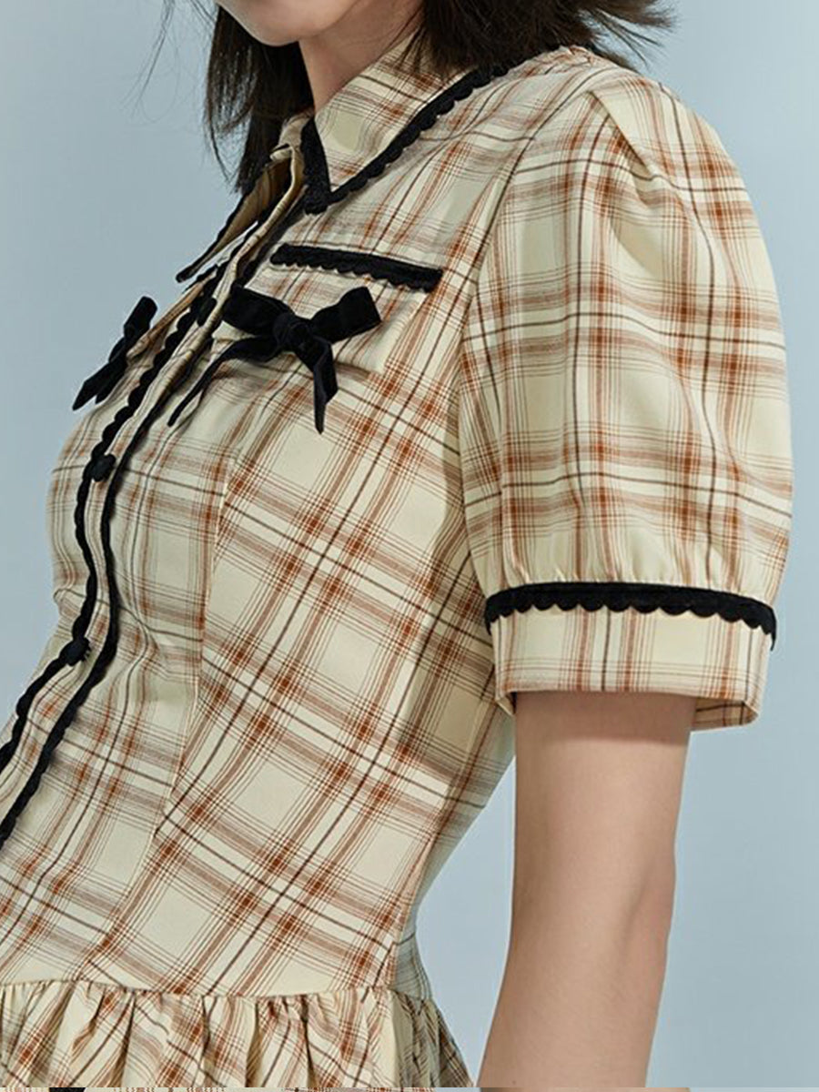 Apricot Checked Cake Dress
