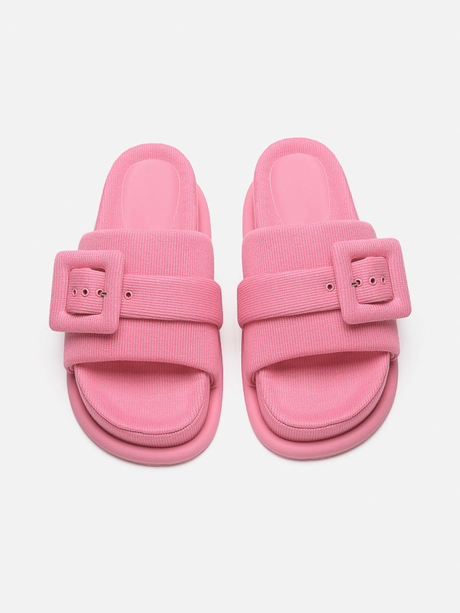 Square Buckle Open Toe Thick Bottom Slippers