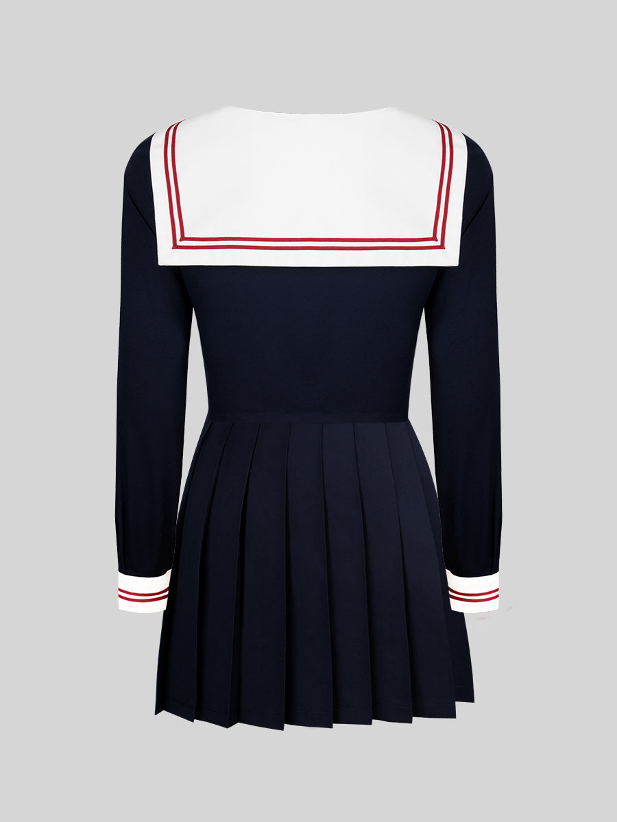 JK Uniform Badge Top + Pleated Skirt Set