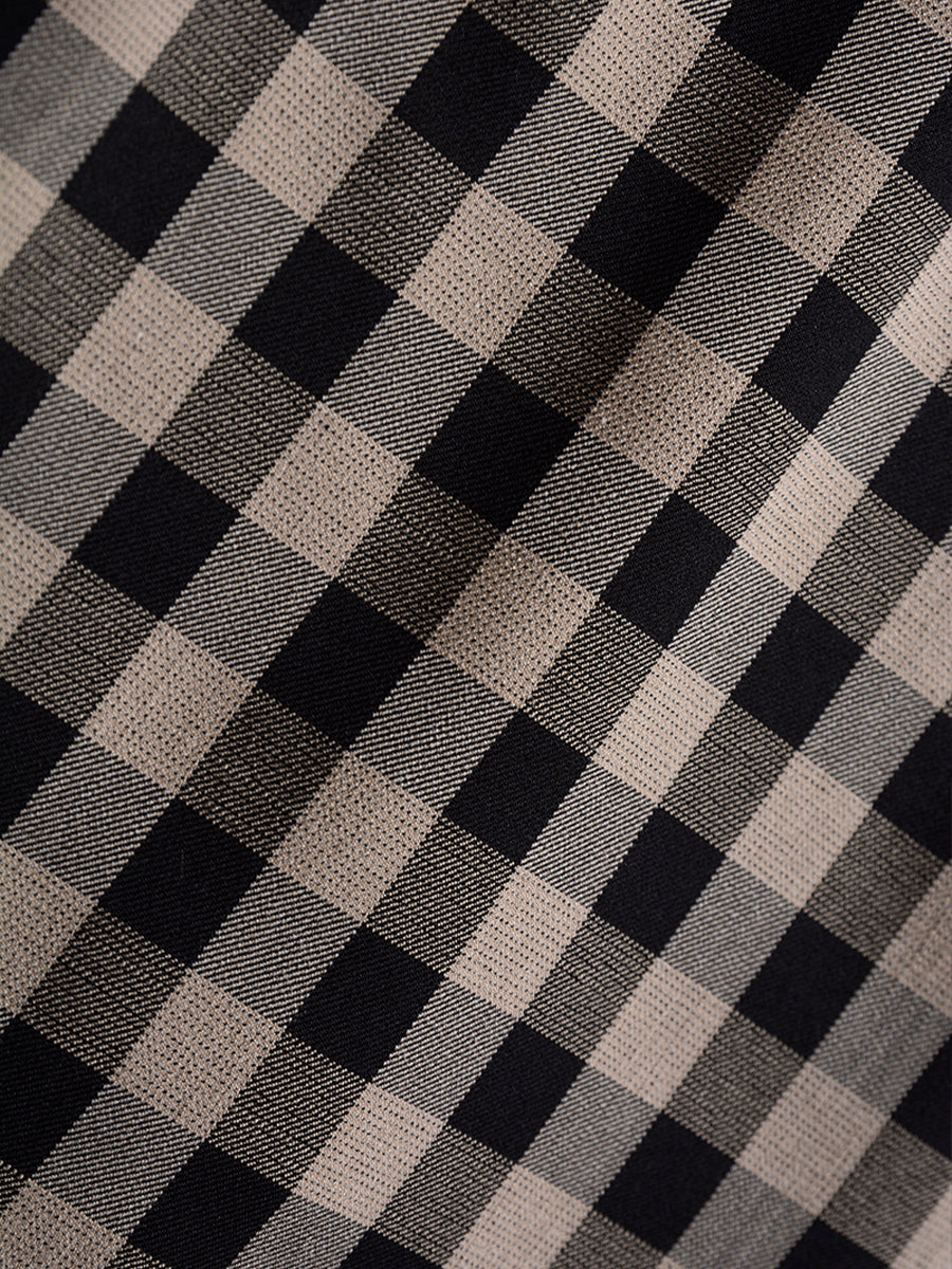 Coffee Checkered Shirt Top & A-line Skirt / Pleated Skirt Set