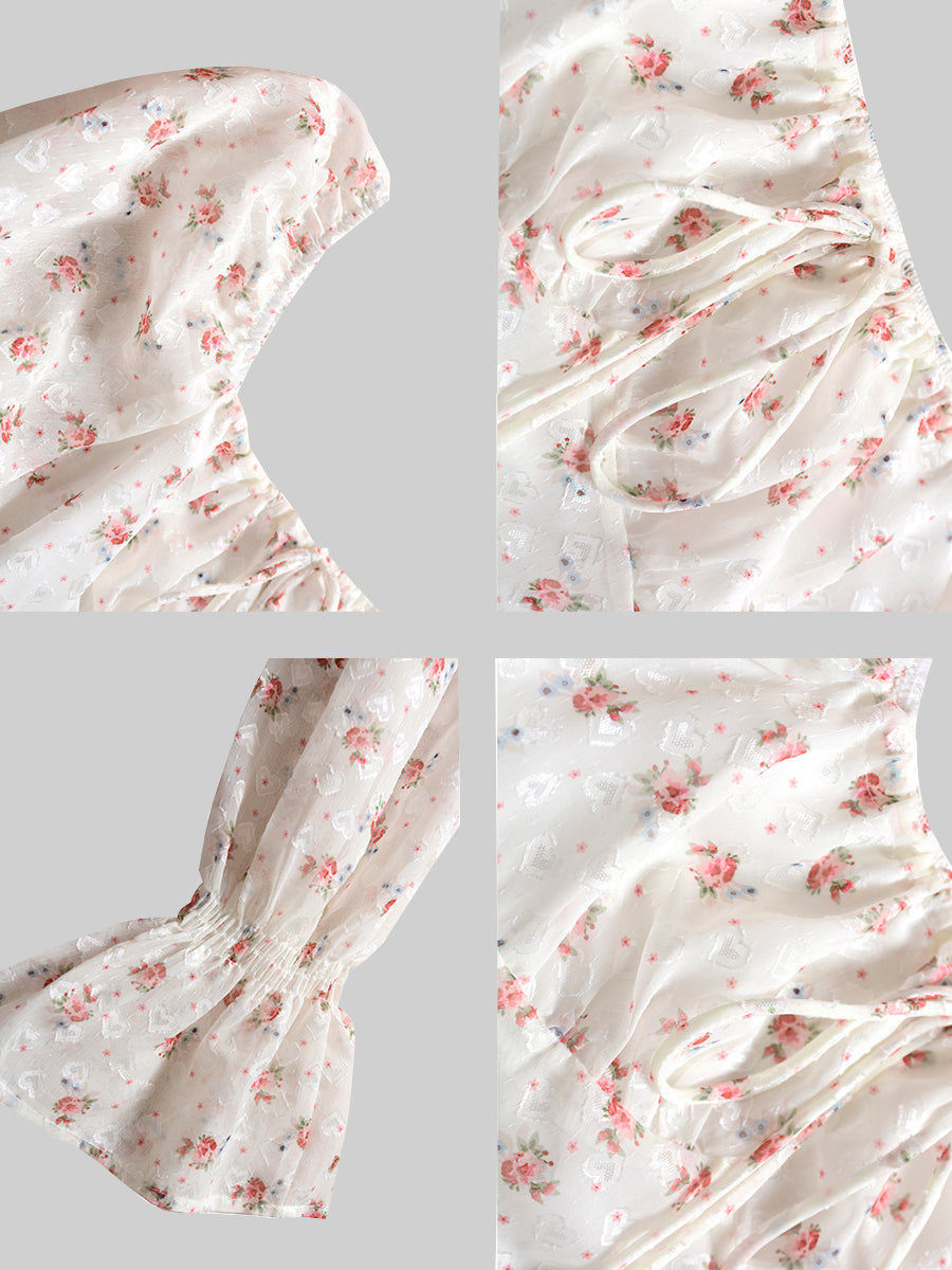 Pink Bubble Sleeve Floral Top