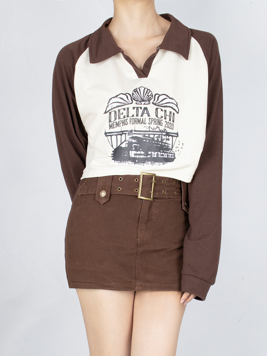 Brown Denim Skirt with Belt