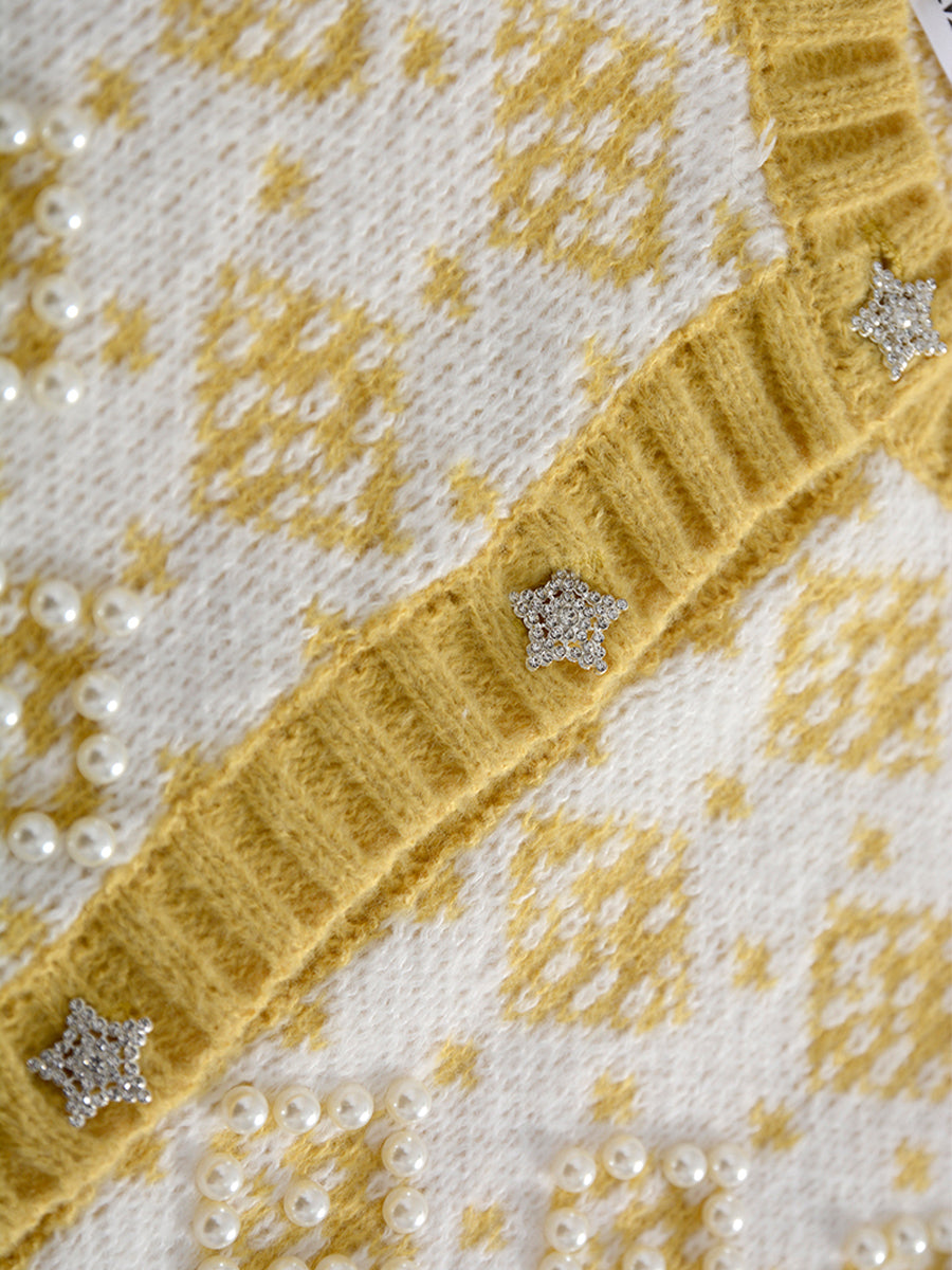 Diamond Grid Knitted Studded Cardigan