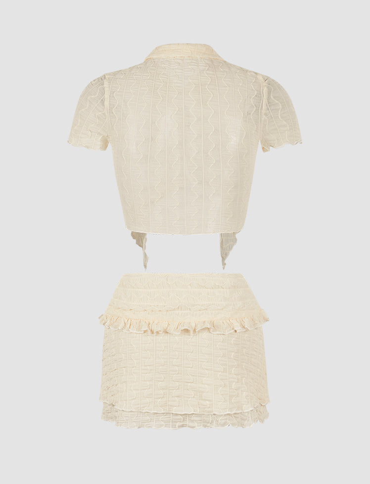 Solid Ruffled Top&Skirt Set