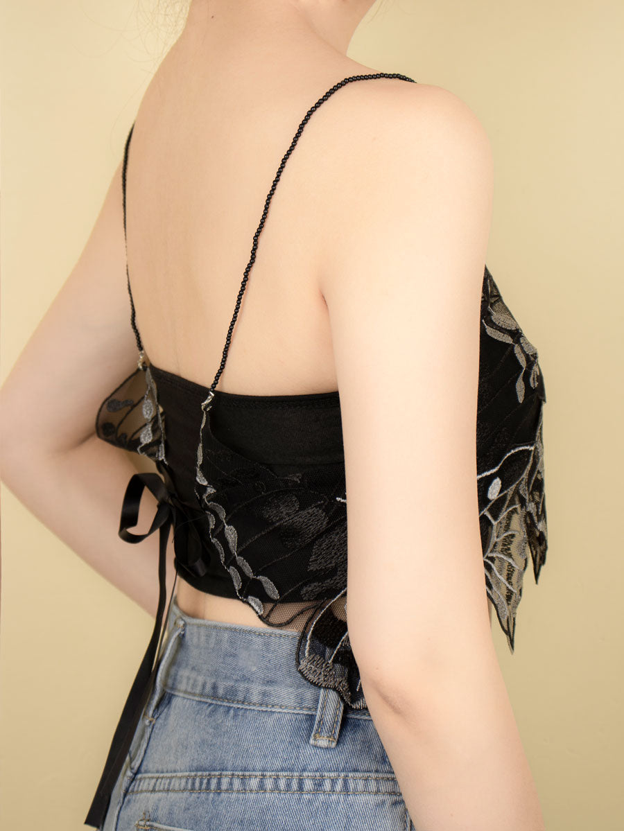 Lace Butterfly Halter Top&Black Brassiere