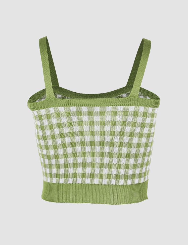 Green Plaid Heart Buttons Vest