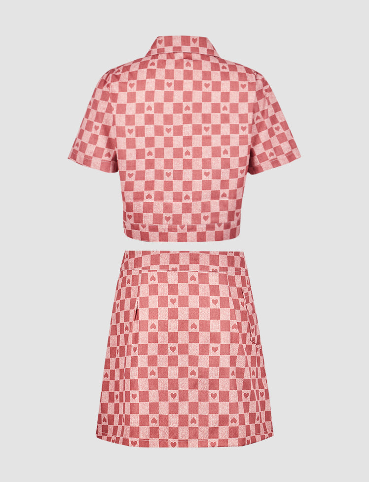 Plaid Heart Top & Skirt Set