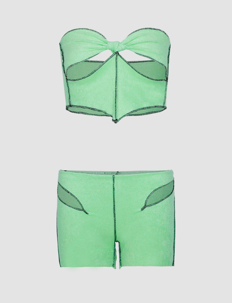 Solid Cutout Off Shoulder Top&Shorts Set