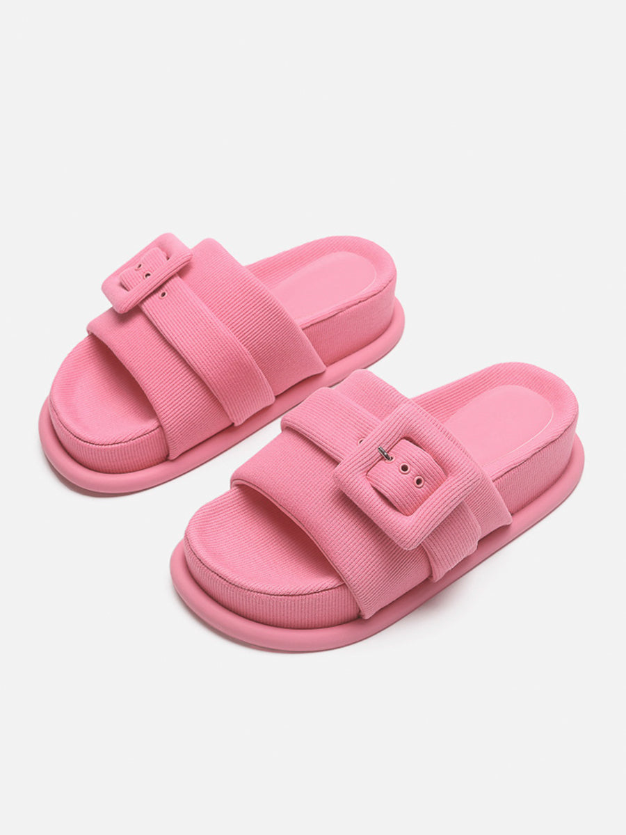 Square Buckle Open Toe Thick Bottom Slippers