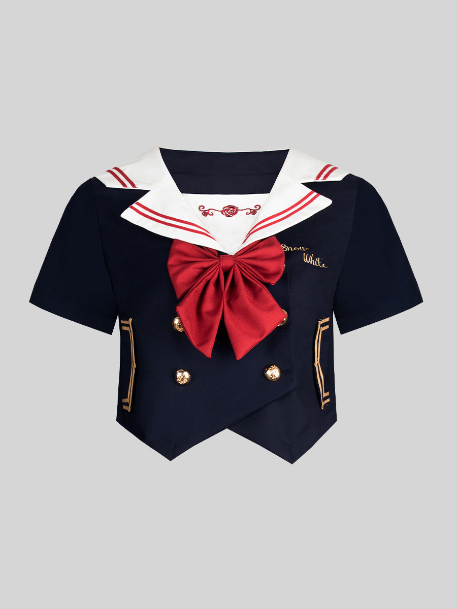 JK Uniform Badge Top + Pleated Skirt Set