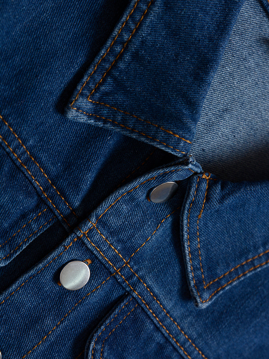 Bubble Sleeve Belt Denim Dress