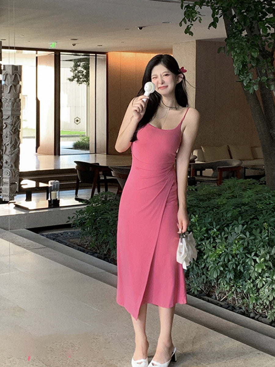 Irregular Halter Pink Dress