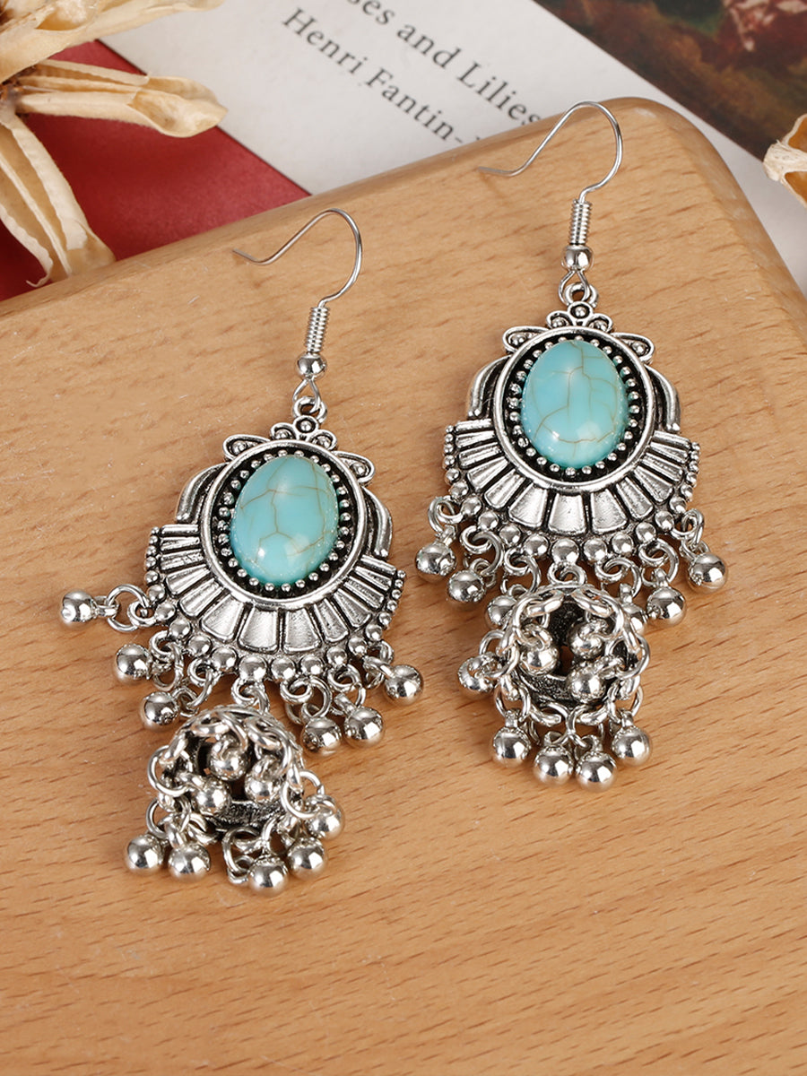 Bohemian Tassel Faux Malachite Earrings