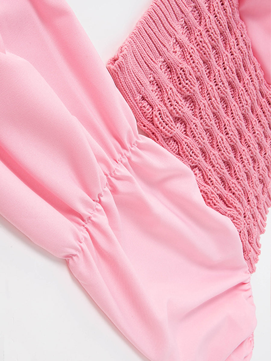 Knitted Chiffon Patchwork Long Sleeve Top