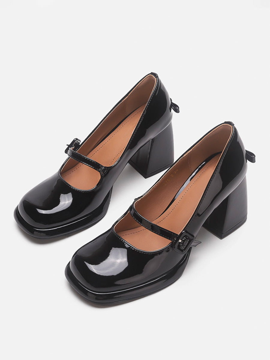 Chunky Heeled Ankle Strap Mary Jane Pumps