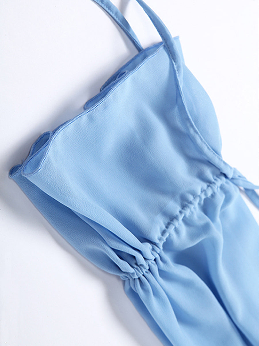 Blue Long Sleeve Crop Top