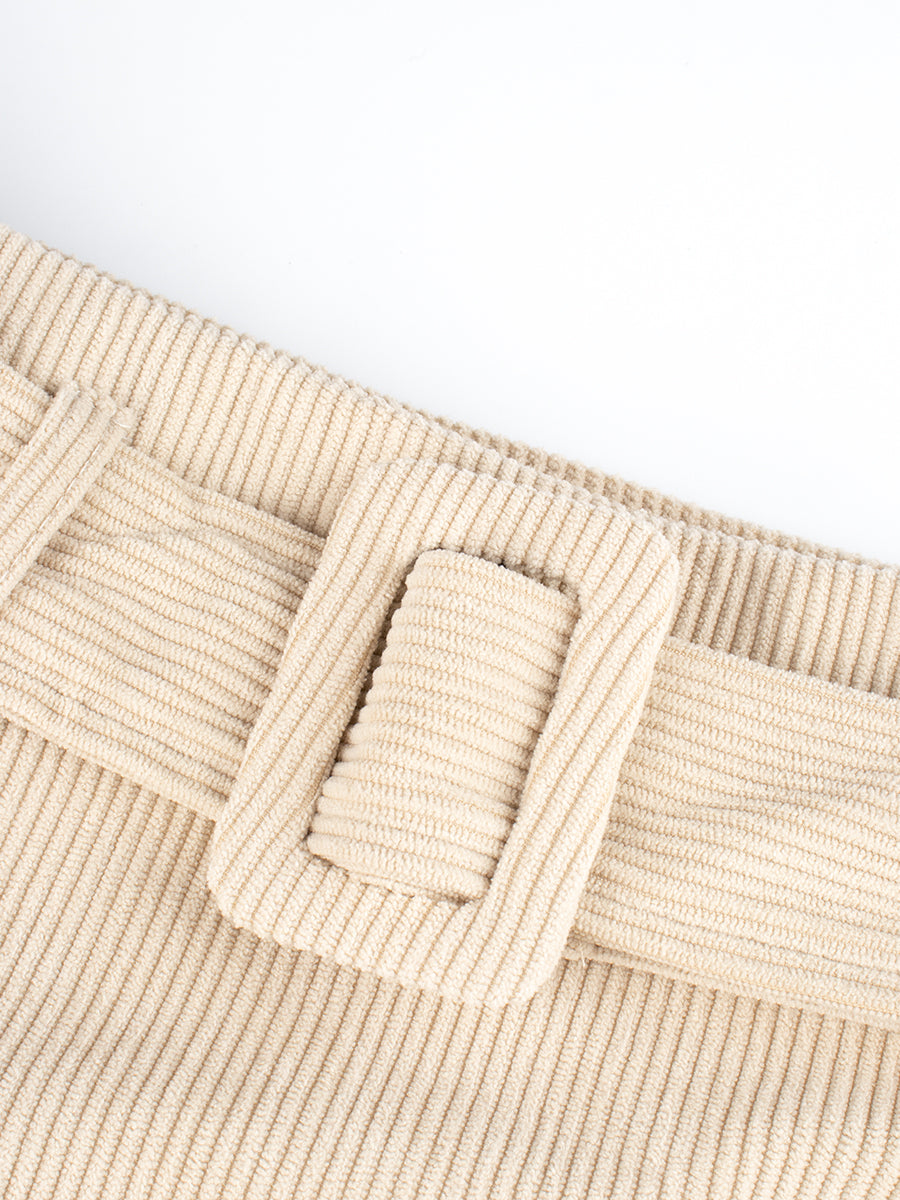 Corduroy Pleated Skirt with Belt