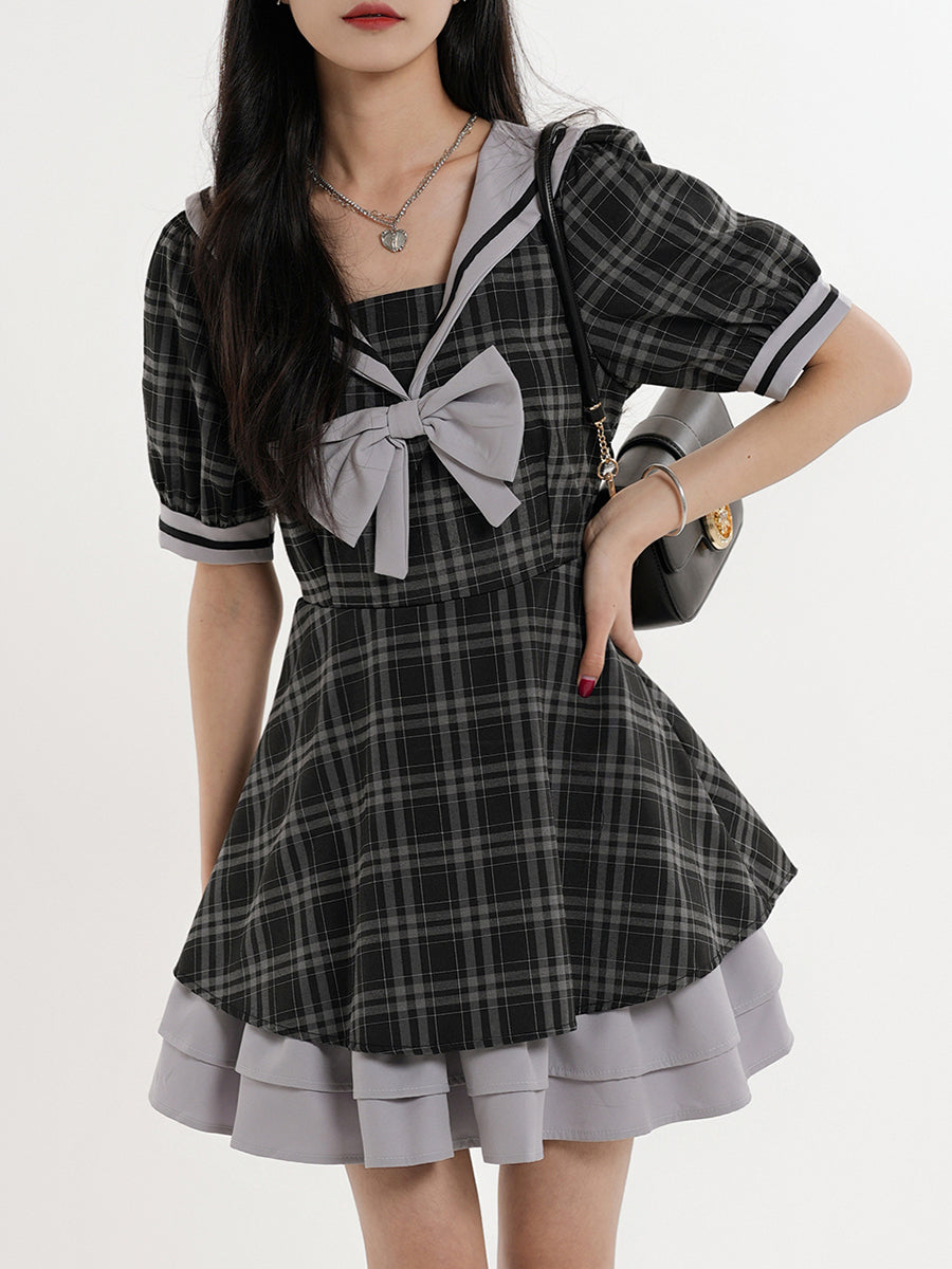 Bow Tie Plaid Dress