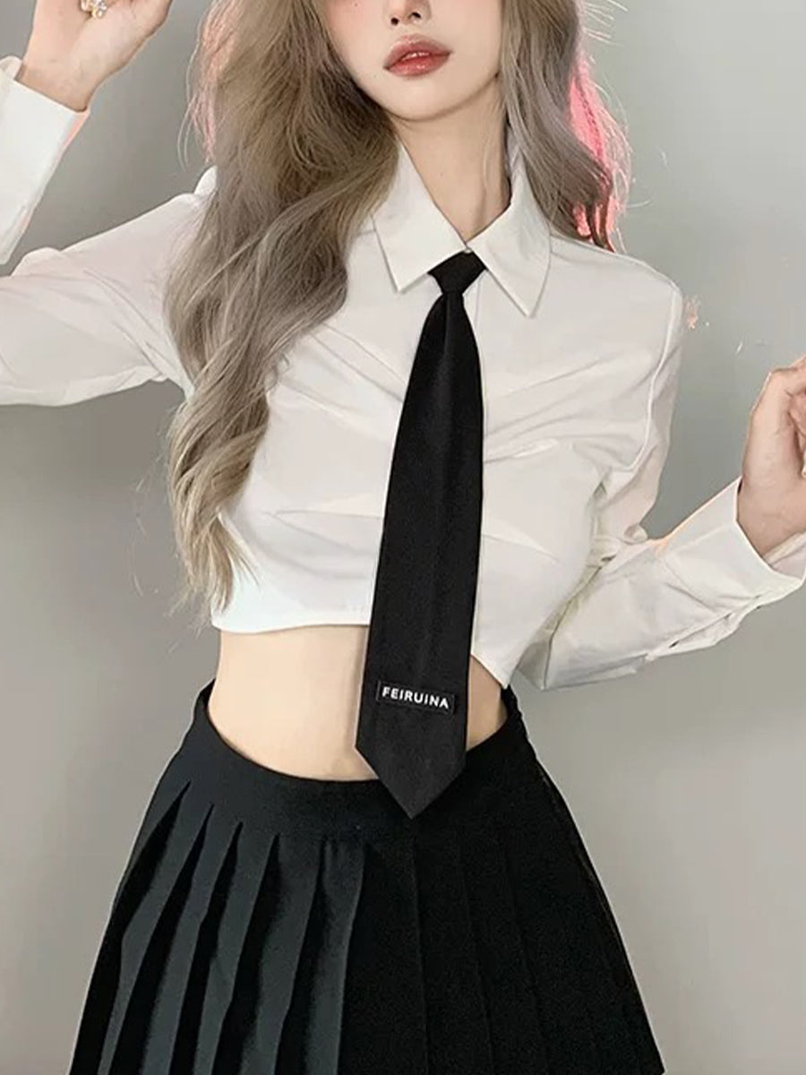 Pleated Love Button Tie Long Sleeve Shirt Top