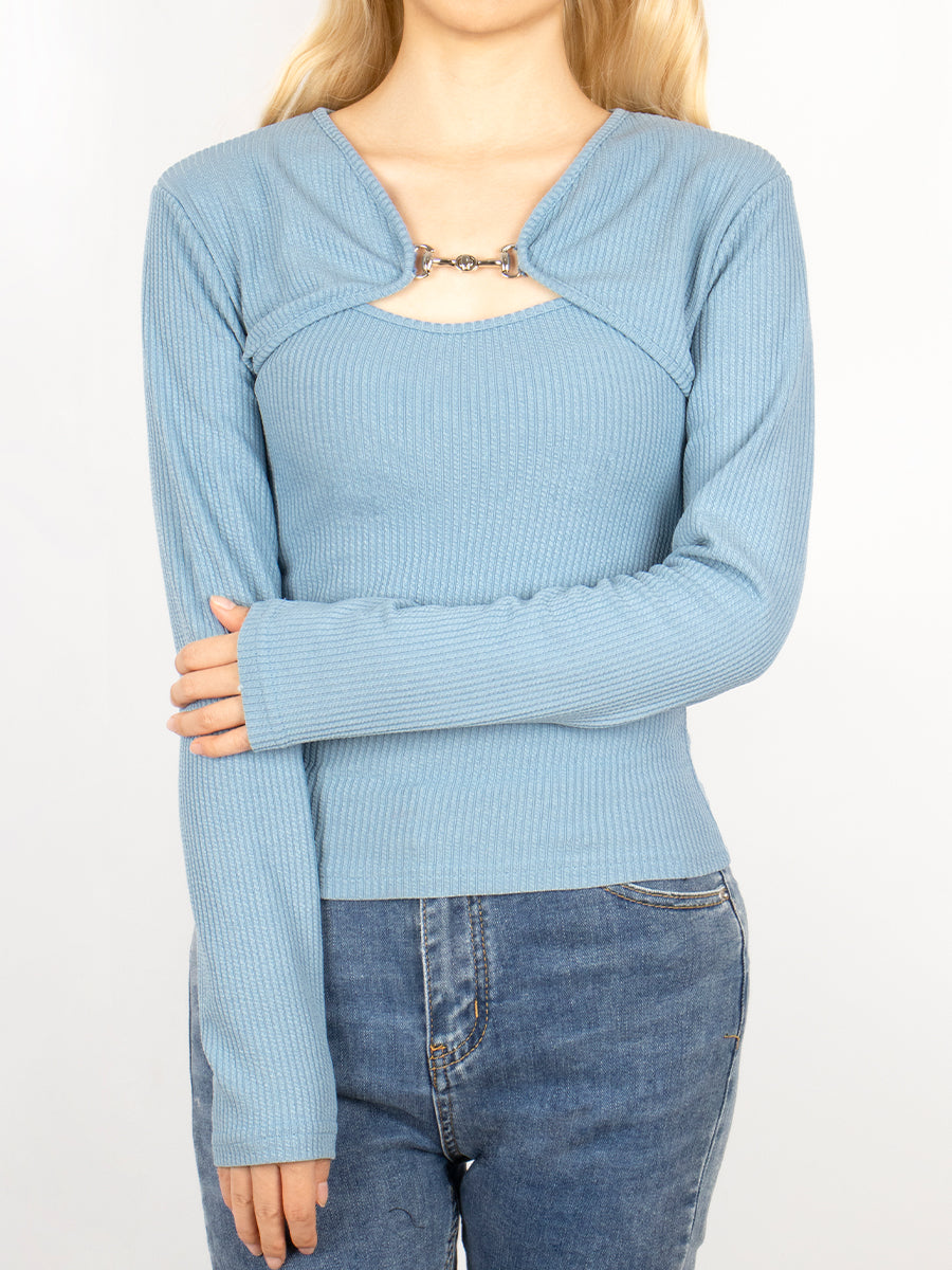 Solid Color Knit Blouse & Camisole Two-piece Set
