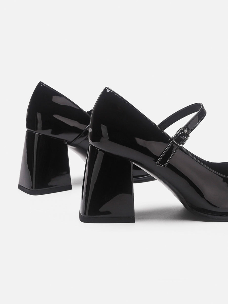 Solid Color Ankle Strap Chunky Heeled Platform Pumps