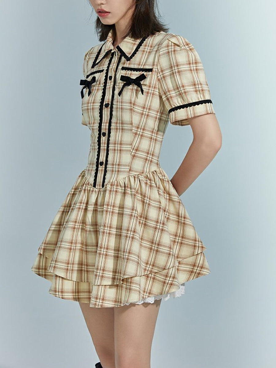 Apricot Checked Cake Dress