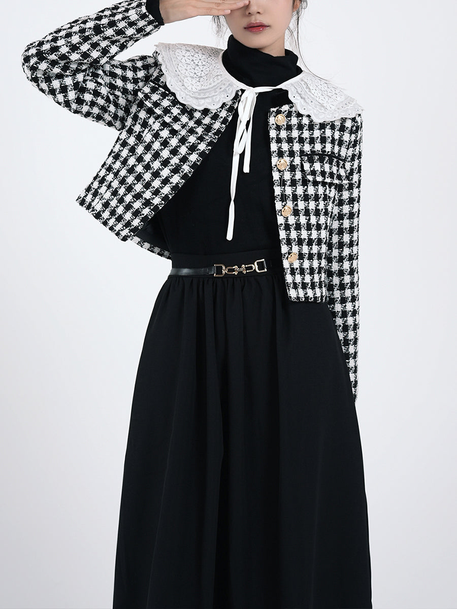Velvet Houndstooth Short Coat