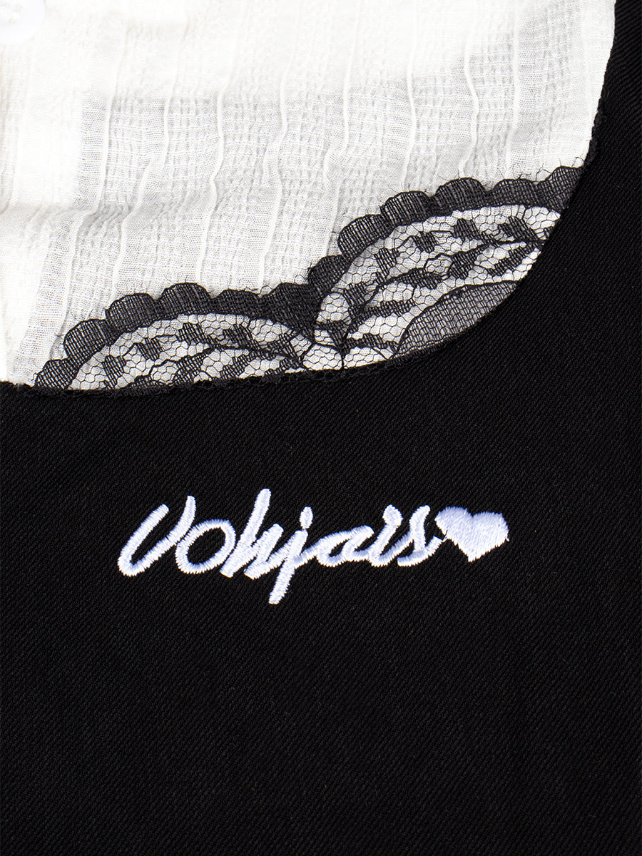 Black and White Top With Tie + Irregular Pleated Skirt Set