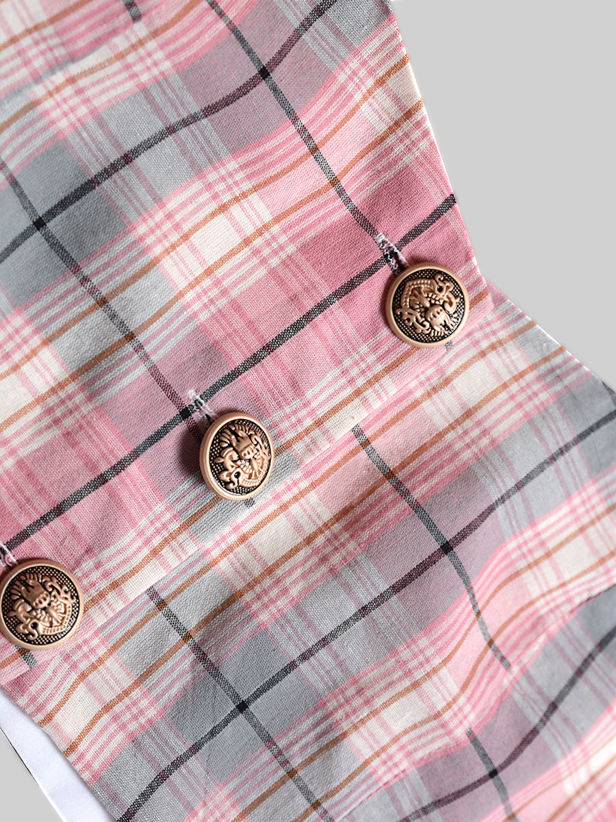 College Overlay Checkered Vest&Shirt&Skirt Three Pieces Set