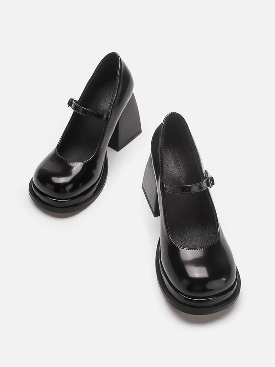 Chunky Heeled Ankle Strap Mary Jane Pumps