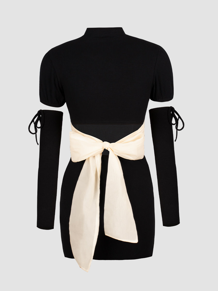 Black Knitted Cheongsam Dress with Sleeve