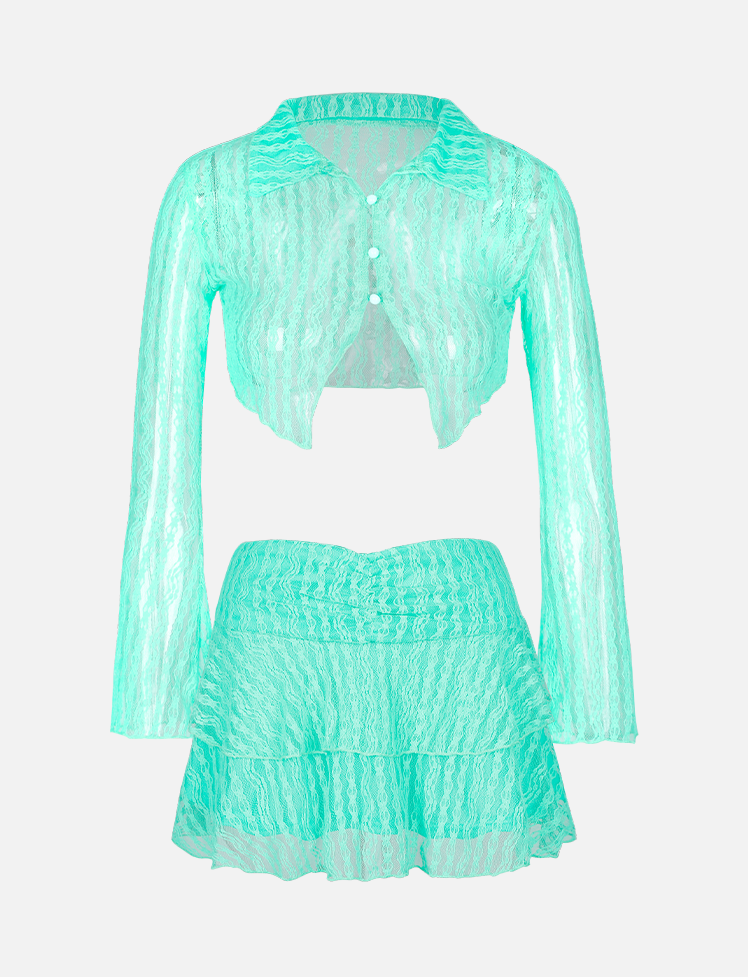 Mesh Hollow Top & Skirt Set