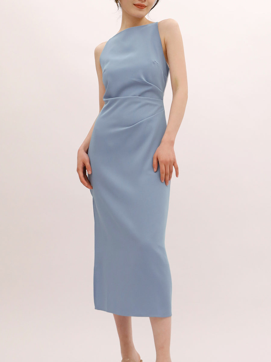 Pleated Solid Color Sleeveless Dress