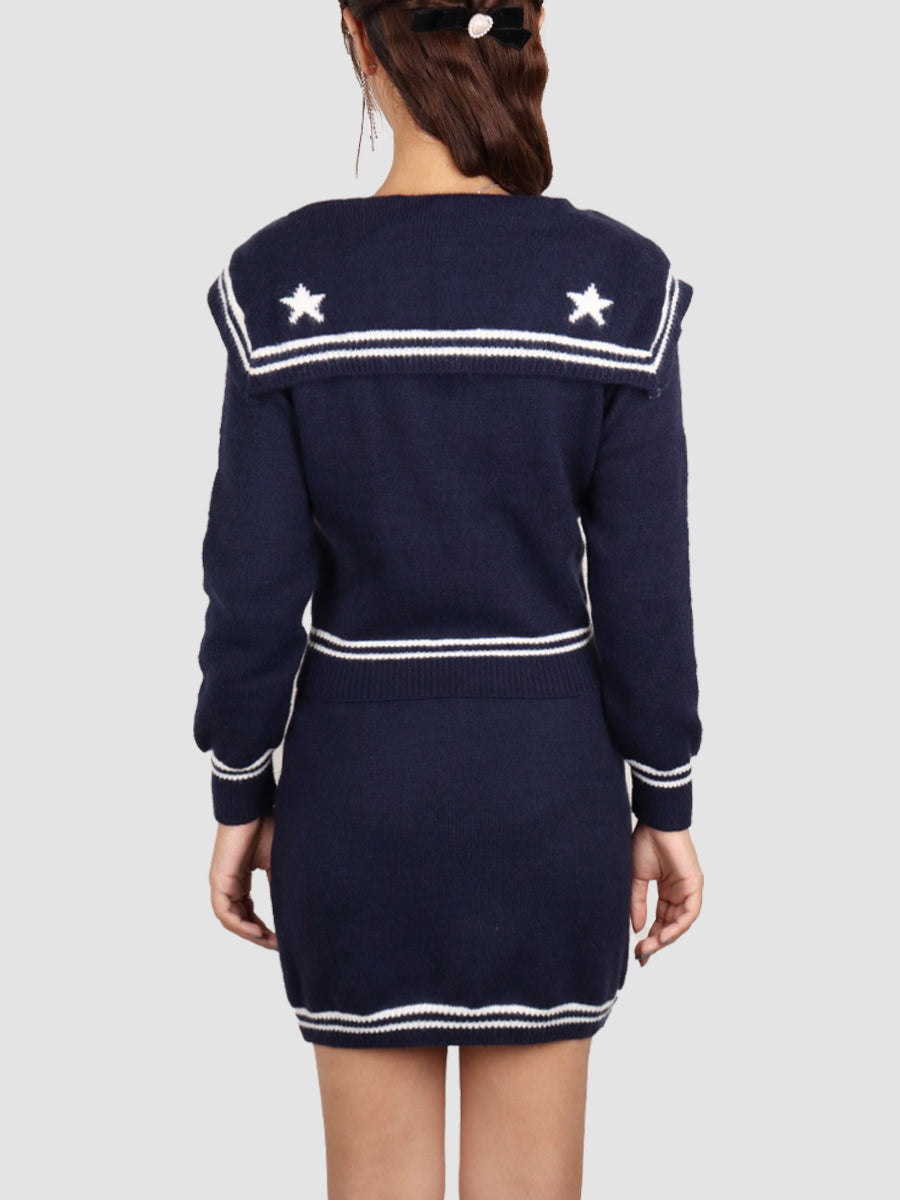 Navy Collar Knit Set