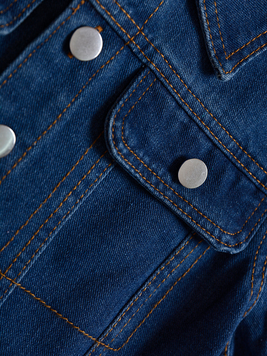 Bubble Sleeve Belt Denim Dress