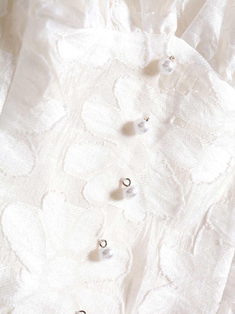 Lace Embroidered Floral Bubble Sleeve Prom Dress