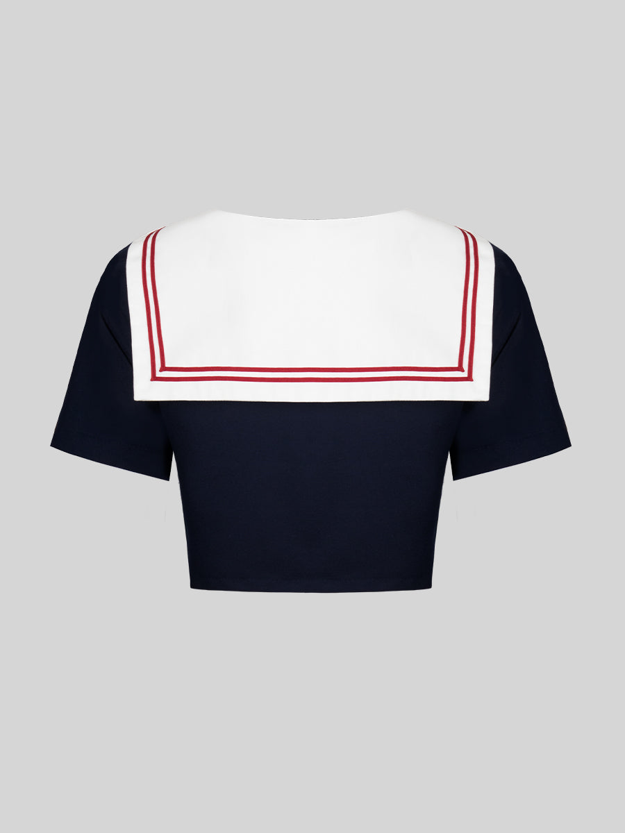 JK Uniform Badge Top + Pleated Skirt Set