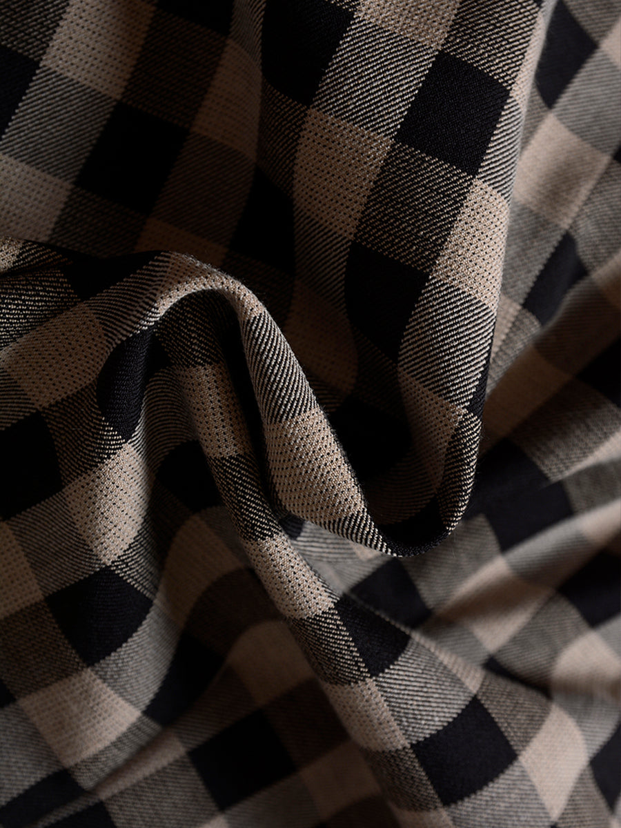 Coffee Checkered Shirt Top & A-line Skirt / Pleated Skirt Set