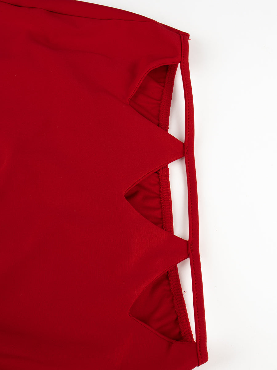 Red Stretchy Camisole Top + Long Skirt with Sleeve Covers