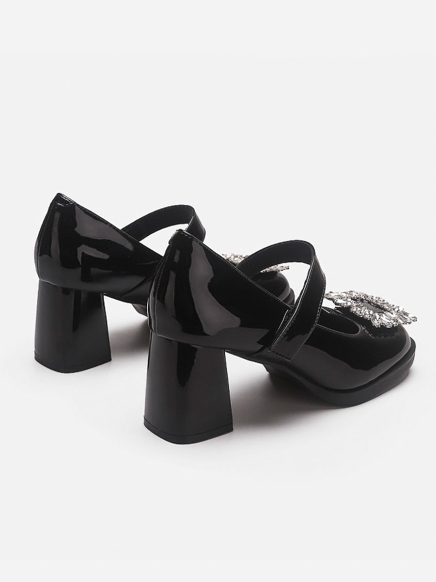 Rhinestone Decor Chunky Mary Jane Pumps