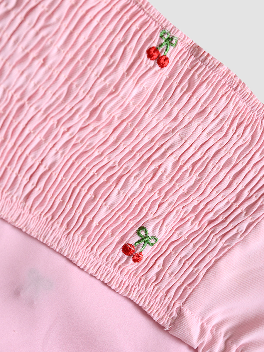 Pink Square Neck Bubble Sleeve Strappy Dress