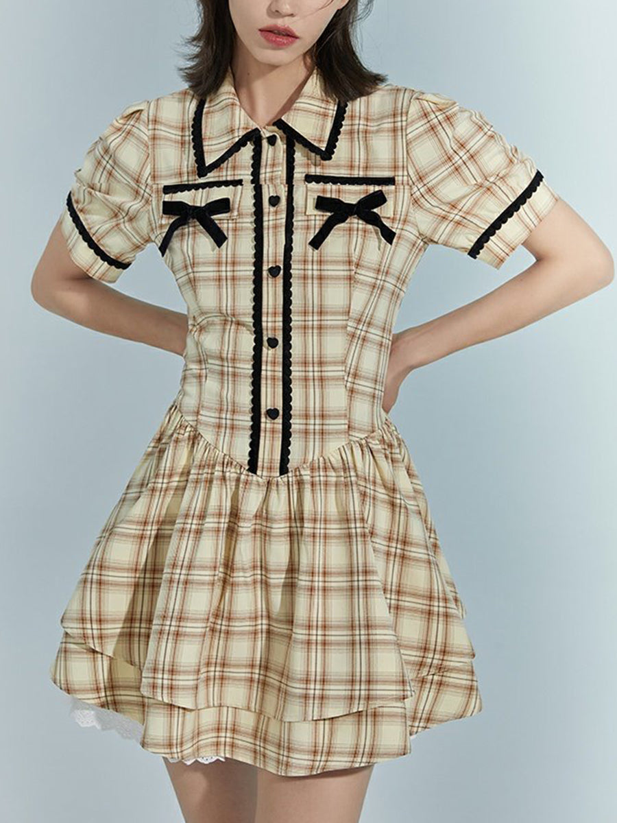 Apricot Checked Cake Dress
